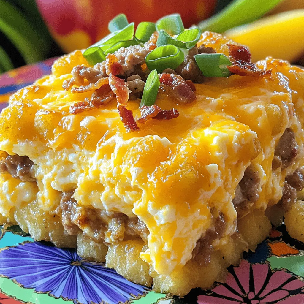 To make the Cracked Out Tater Tot Breakfast Casserole, gather these ingredients: