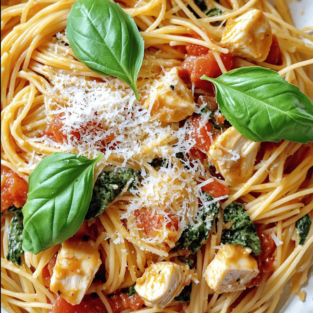 Tomato Spinach Chicken Spaghetti Quick and Easy Recipe