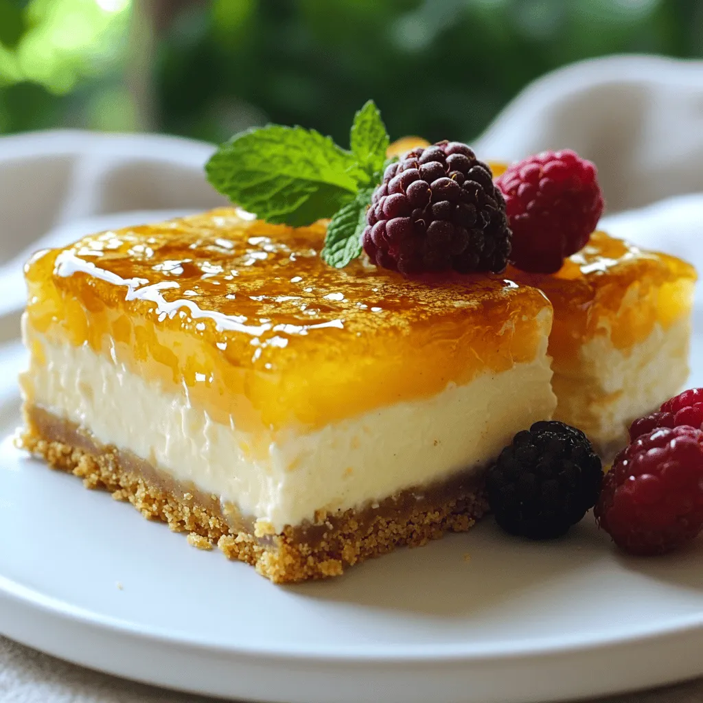 Crème brûlée cheesecake bars mix the creamy delight of cheesecake with the crunchy sweetness of crème brûlée. These bars are a treat that many love. They fit well at any gathering or special event. The blend of flavors and textures makes them special.
