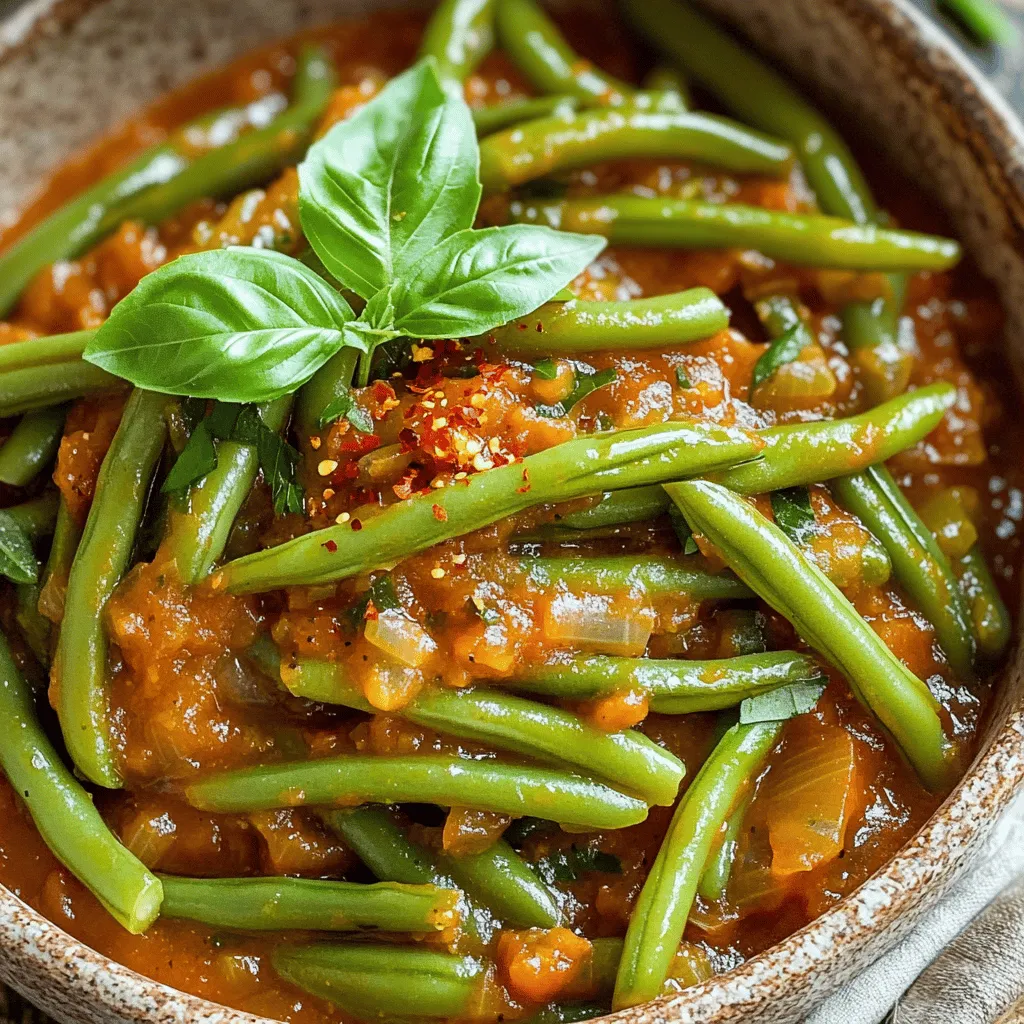 To make this green beans recipe shine, you need some key ingredients. First, fresh green beans are a must. They bring a crisp texture and bright color to the dish. You also need a can of diced tomatoes. They provide the base for the flavorful tomato sauce. Fresh onion and garlic add great depth to the taste.