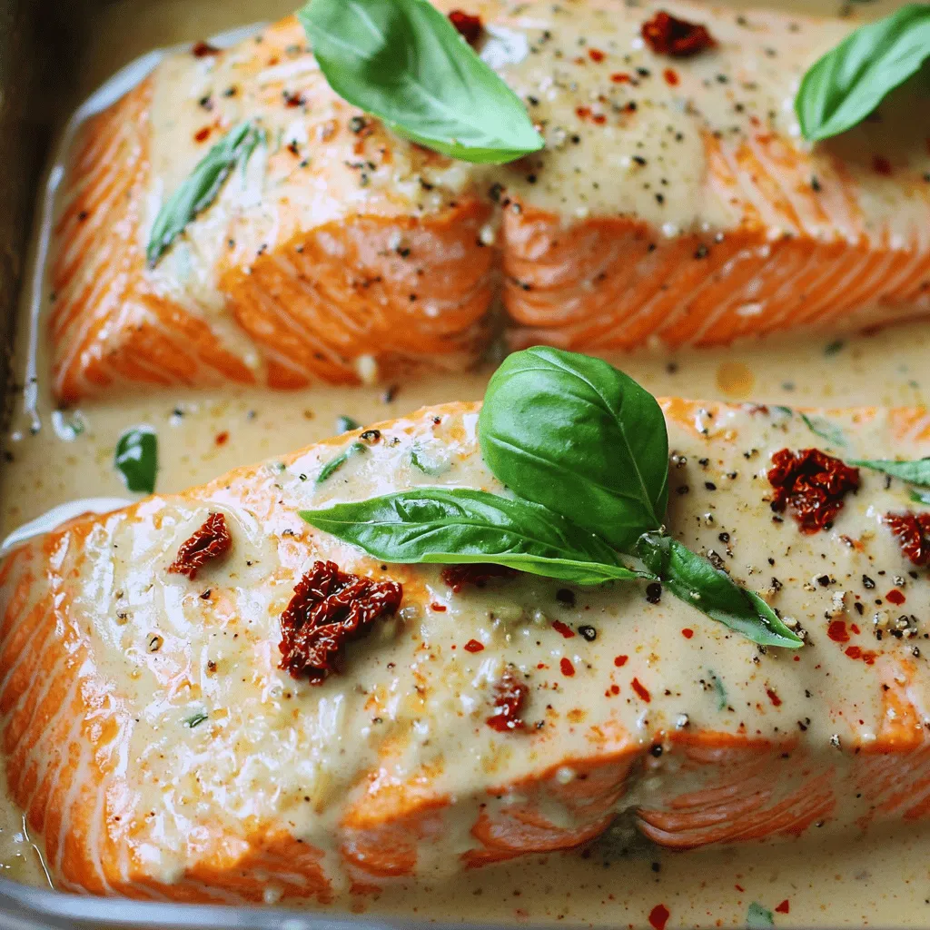 - 4 salmon fillets (6 oz each) - 1 cup heavy cream - 1/2 cup Parmesan cheese, grated