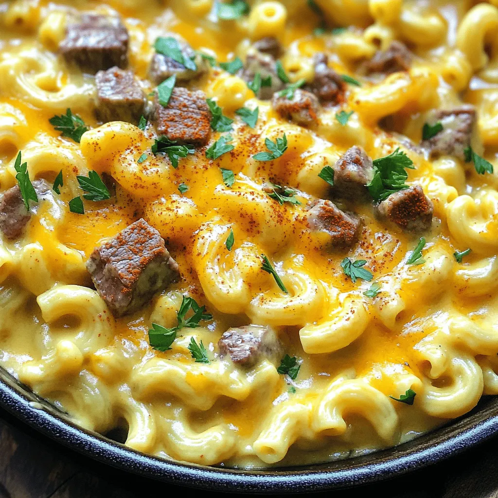 Beer Mac and Cheese with Steak Bites Tasty Comfort Dish