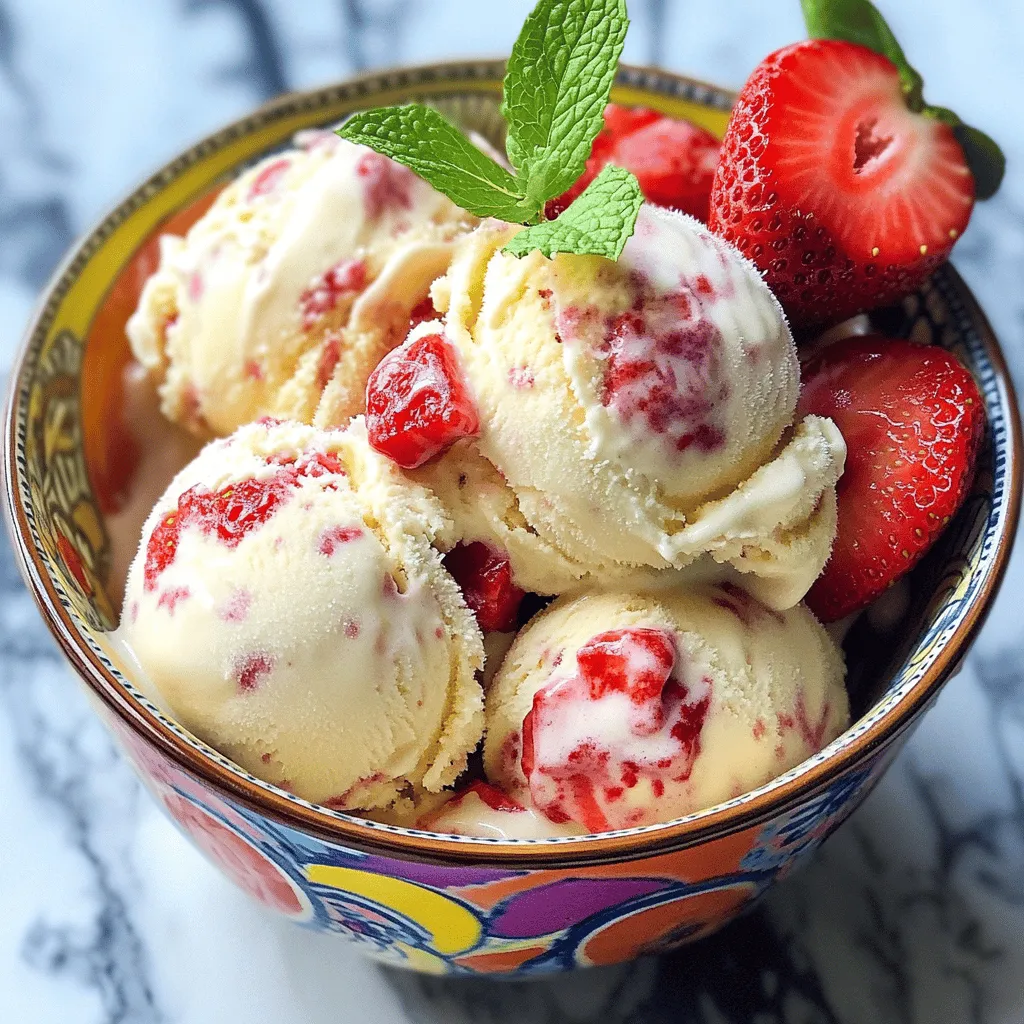 To make this creamy treat, you need just a few key items: - 2 cups fresh strawberries, hulled and halved - 1/4 cup granulated sugar - 1 teaspoon lemon juice - 1 cup heavy whipping cream - 1 cup sweetened condensed milk - 1 teaspoon pure vanilla extract - Pinch of salt