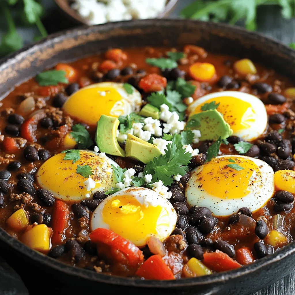 To make a tasty breakfast chili recipe, gather these key ingredients. You need one can of black beans, rinsed and drained. Use one can of diced tomatoes with green chilies for a spicy kick. A small onion, finely chopped, adds great flavor. Dice one red bell pepper to boost the color and taste. You’ll also need two cloves of minced garlic for aroma.