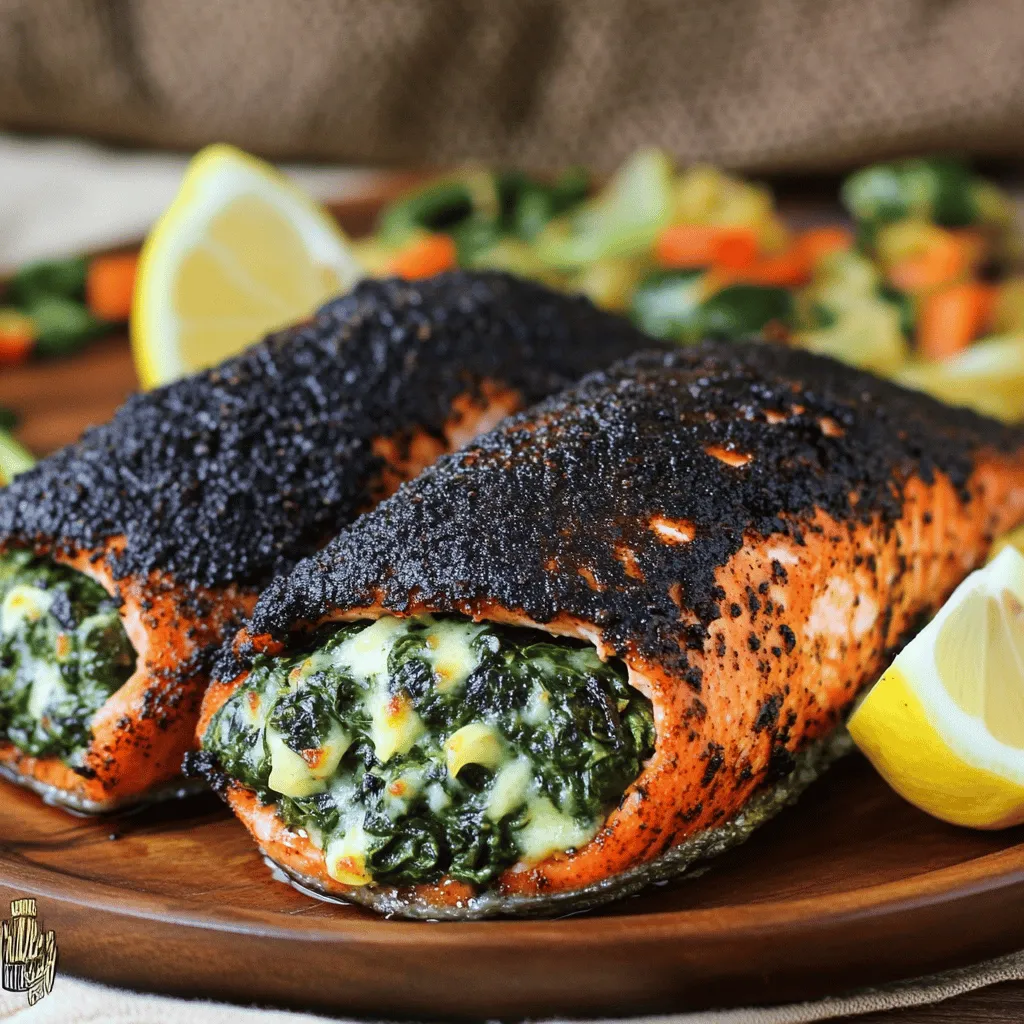 Blackened Salmon Stuffed with Spinach and Parmesan Delight