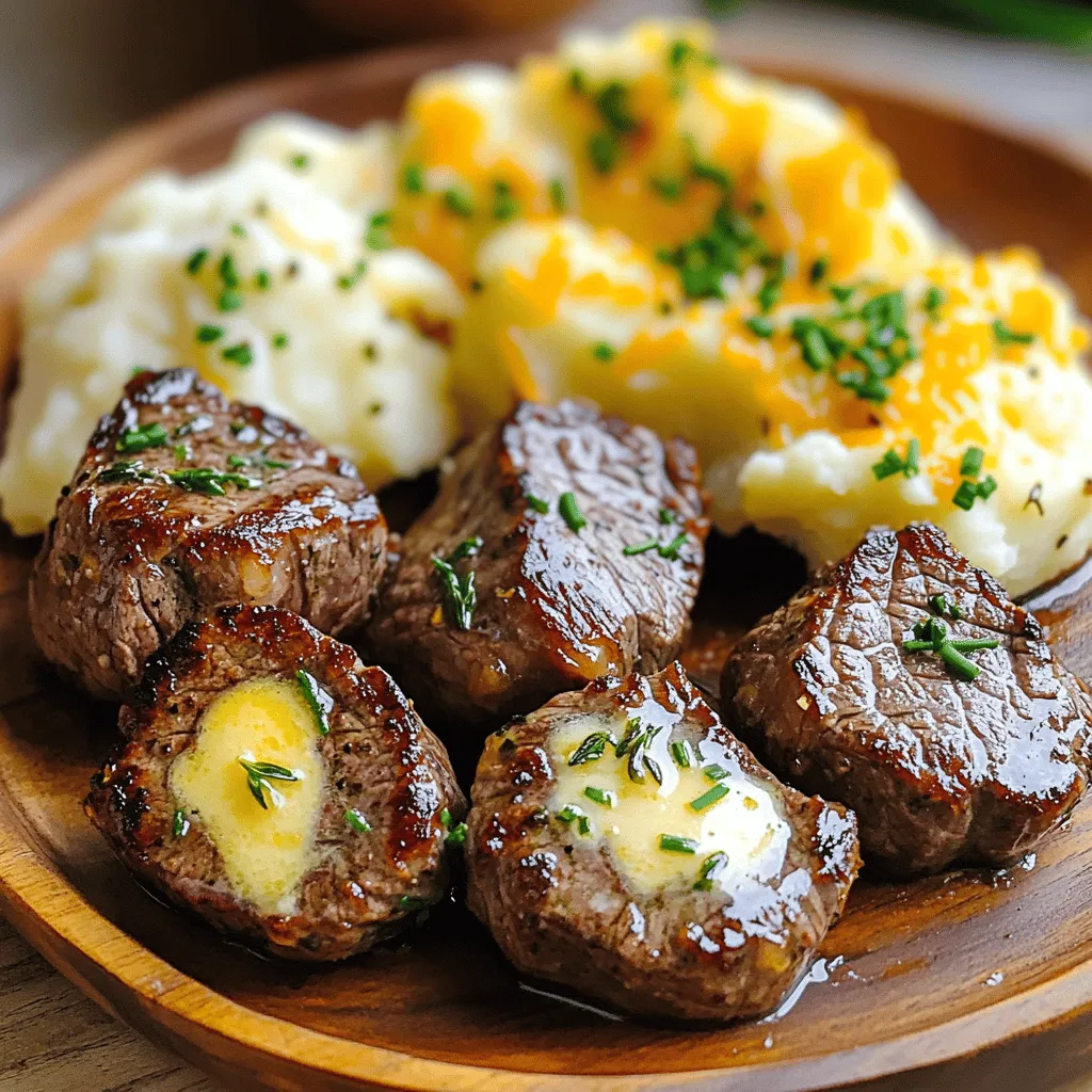 Garlic Butter Steak Bites and Cheesy Smashed Potatoes Delight