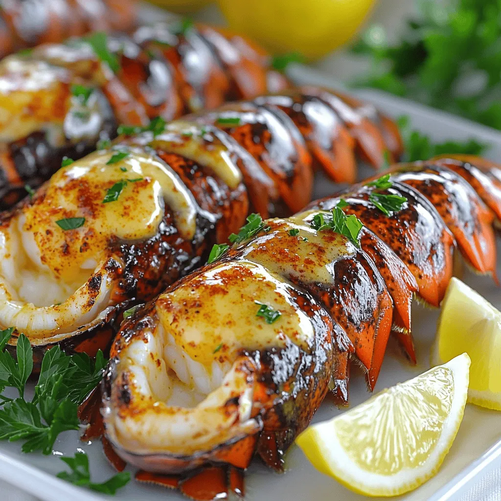 - 4 frozen lobster tails - 1/4 cup unsalted butter, melted - 2 cloves garlic, minced - 1 tablespoon fresh lemon juice - 1 teaspoon paprika - 1/2 teaspoon sea salt - 1/2 teaspoon black pepper - 1 tablespoon fresh parsley, chopped (for garnish)