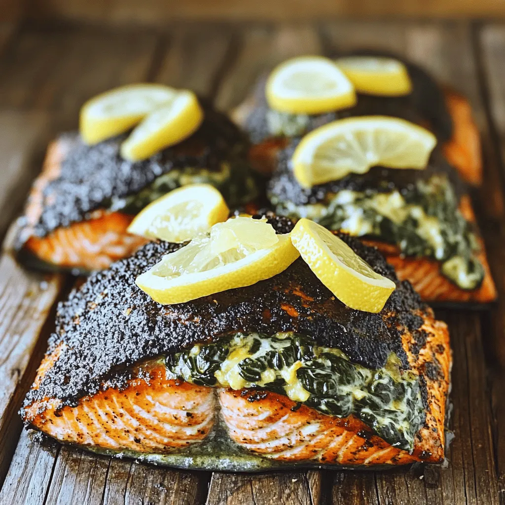 Blackened Salmon Stuffed with Spinach and Parmesan Cheese