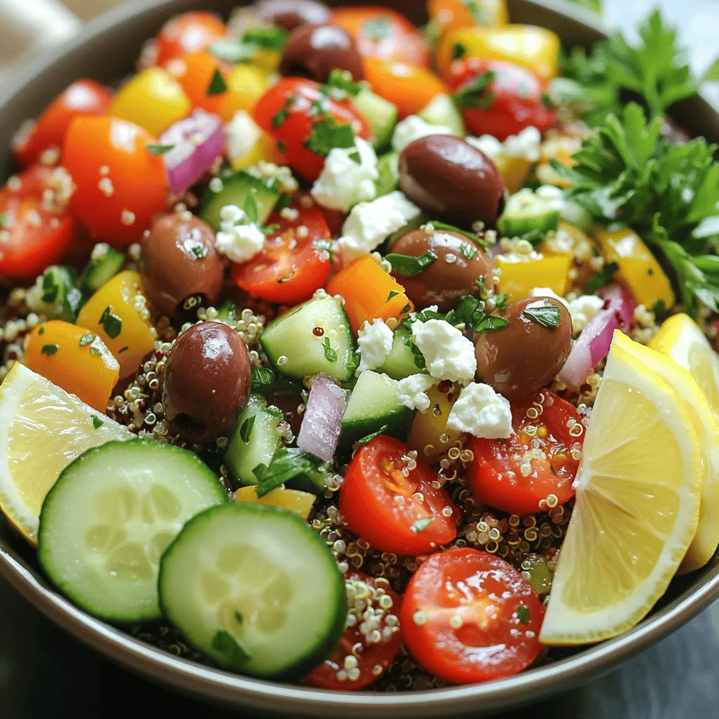 To make a Greek quinoa chopped salad, you need fresh and simple ingredients. Start with one cup of quinoa. Rinse it well to remove any bitterness. Next, gather two cups of water or vegetable broth. This liquid helps the quinoa cook perfectly.