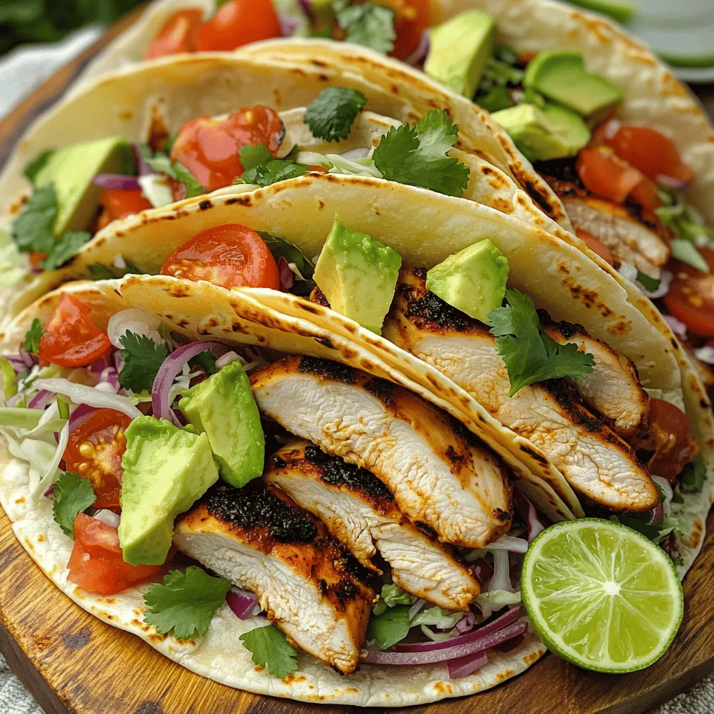 Chipotle chicken tacos are simple yet tasty. They feature juicy chicken marinated in chipotle sauce. This adds a smoky, spicy kick. The blend of spices like cumin and paprika makes them special.