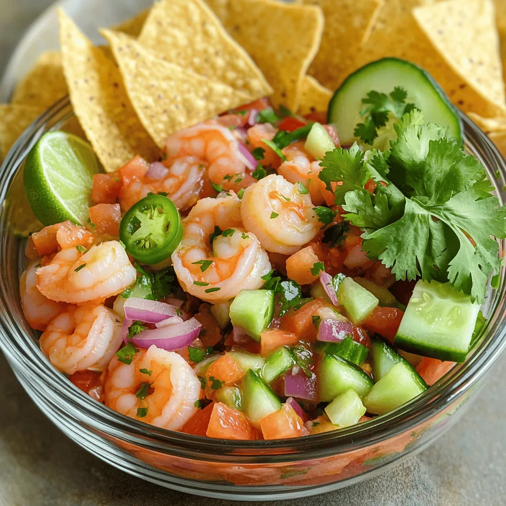 To make a great shrimp ceviche, you need fresh ingredients. The main shrimp ceviche ingredients include raw shrimp, lime juice, and fresh veggies. You want to use one pound of raw shrimp, peeled and deveined. This shrimp cooks in lime juice, giving it a tasty flavor.