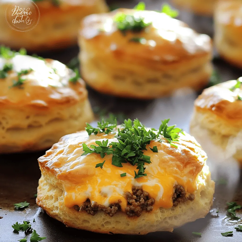 To make cheesy beef biscuit bombs, you need simple ingredients. The filling requires ground beef, garlic powder, onion powder, and Italian seasoning. Salt and pepper add taste too. You will also need shredded cheddar cheese to make it cheesy and delicious.