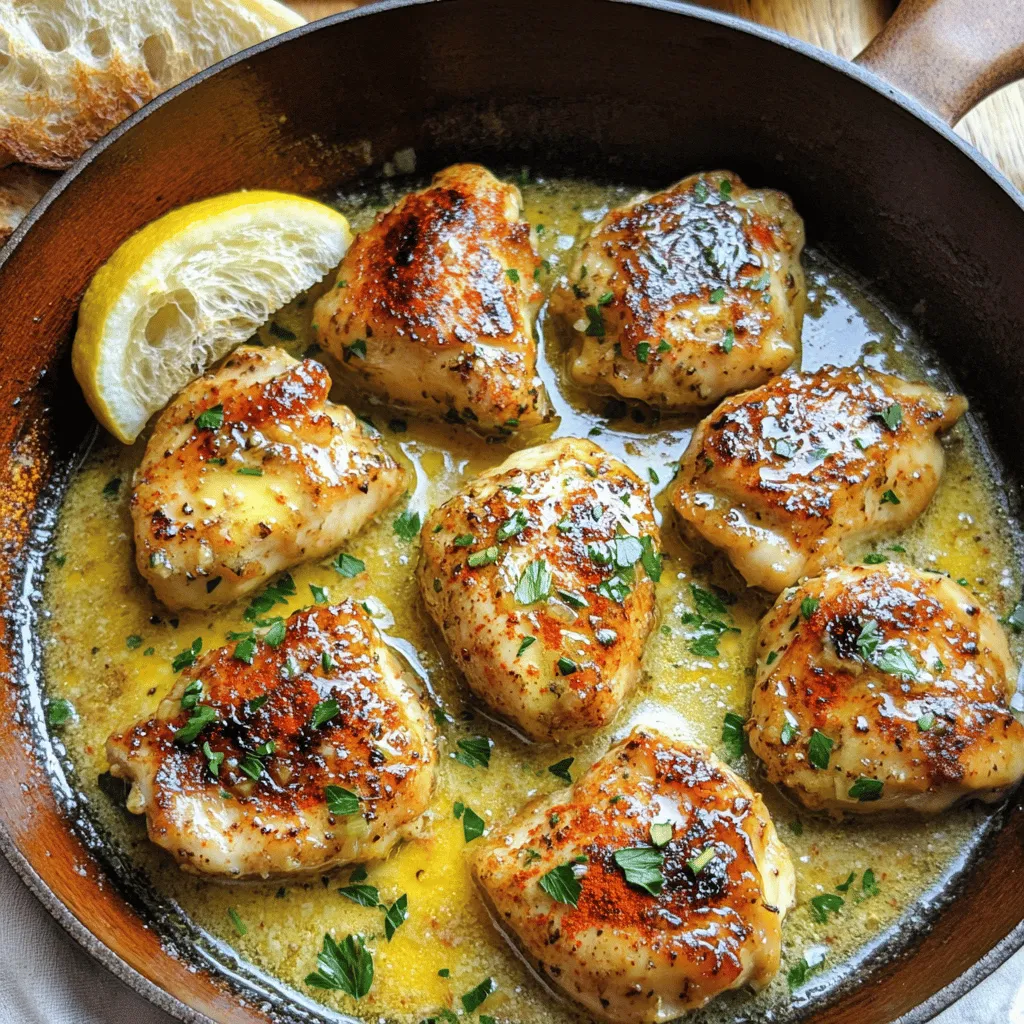 To make garlic butter chicken bites, you need just a few key items. Start with 1 pound of chicken breast, cut into small pieces. You will need 4 tablespoons of unsalted butter to create that rich flavor. Four cloves of minced garlic add a fragrant punch. Seasonings include 1 teaspoon of paprika, ½ teaspoon of salt, and ¼ teaspoon of black pepper for taste. Fresh parsley, chopped, brings color, while lemon juice and zest give a bright contrast. Lastly, ½ cup of chicken broth adds depth to the sauce.