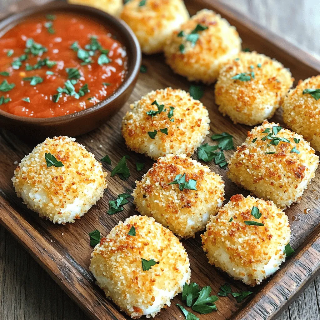 To make Cheesy Parmesan Mozzarella Bites, you need simple, tasty ingredients. First, gather 1 cup of shredded mozzarella cheese. This cheese gives a lovely stretch and gooey texture. Next, use 1/2 cup of grated Parmesan cheese. Parmesan adds a rich, salty flavor that makes these bites irresistible.