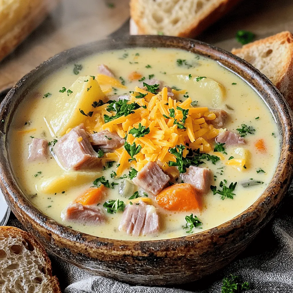 To make a tasty creamy cheesy ham chowder, you need key ingredients. Each one adds flavor and texture.