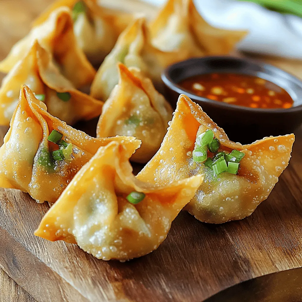 Chicken wontons are a tasty treat from Chinese cuisine. They feature a thin wrapper filled with seasoned chicken. The filling often includes ingredients like green onions, carrots, ginger, and garlic. This mix brings flavor and crunch to each bite.