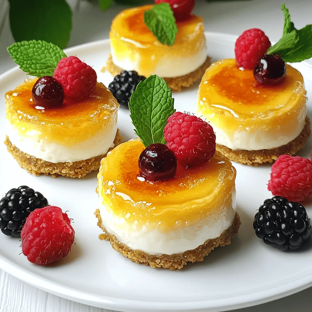 To make mini crème brûlée cheesecakes, you need a few key ingredients. Each part adds great flavor to these individual cheesecake servings.