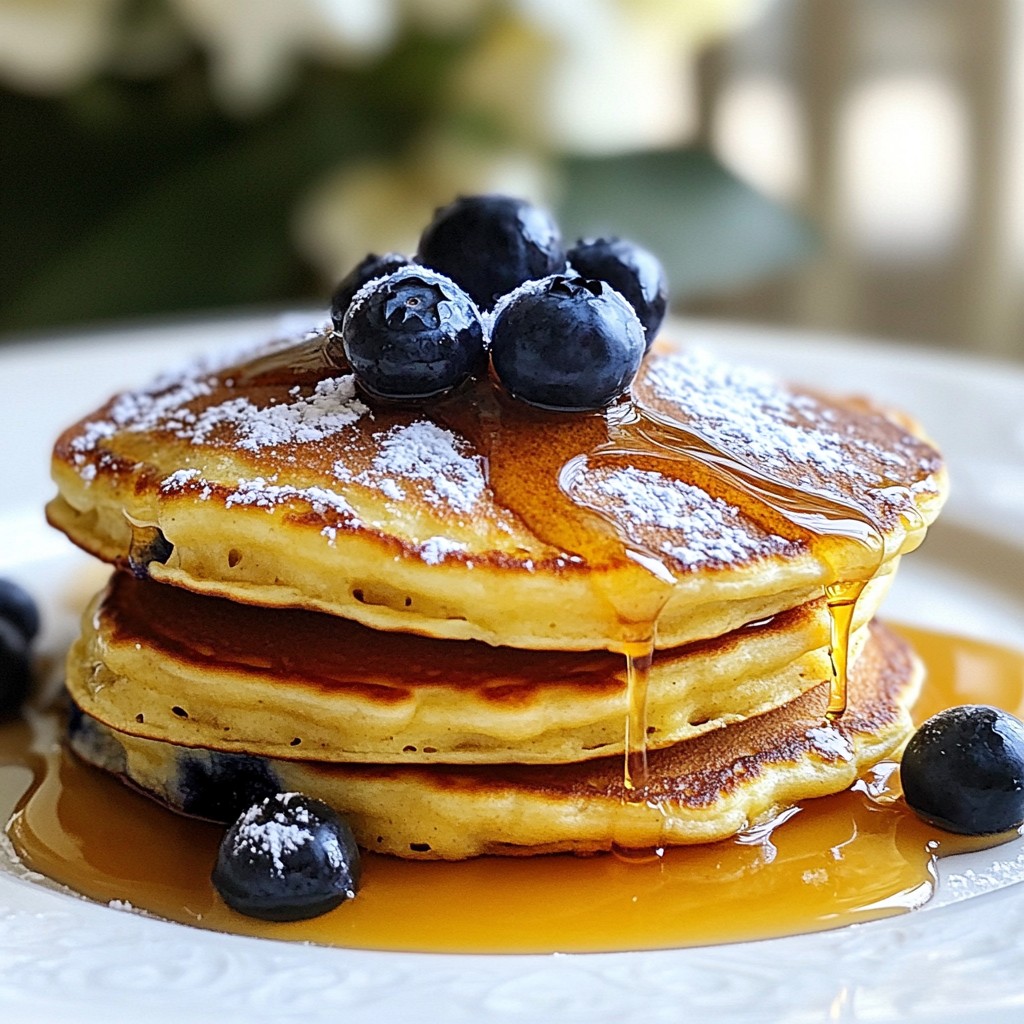 Fluffy Southern Blueberry Pancakes with Syrup Delight