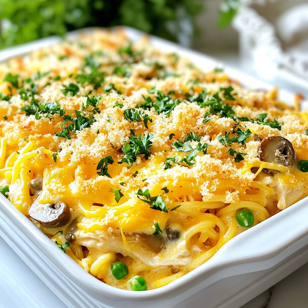 Cozy Cheesy Chicken Tetrazzini Casserole Delight