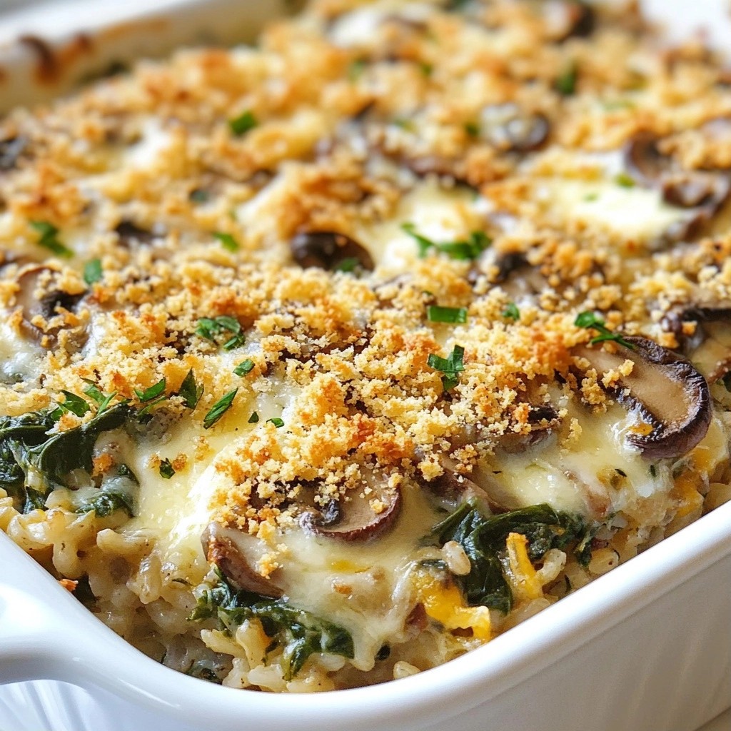 Cozy Cheesy Mushroom and Spinach Rice Casserole Delight