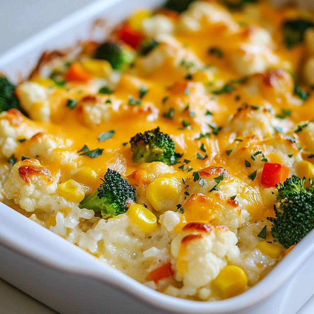 Cozy Homestyle Cheesy Vegetable and Rice Casserole Delight