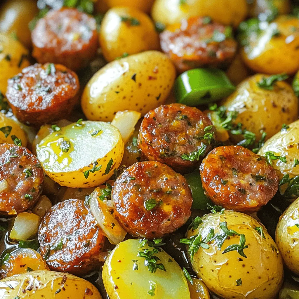 To make the best smoked sausage and potatoes, you need a few key ingredients. First, you need 1 pound of smoked sausage. I like to slice it into thick coins. This helps it cook well and adds great flavor.